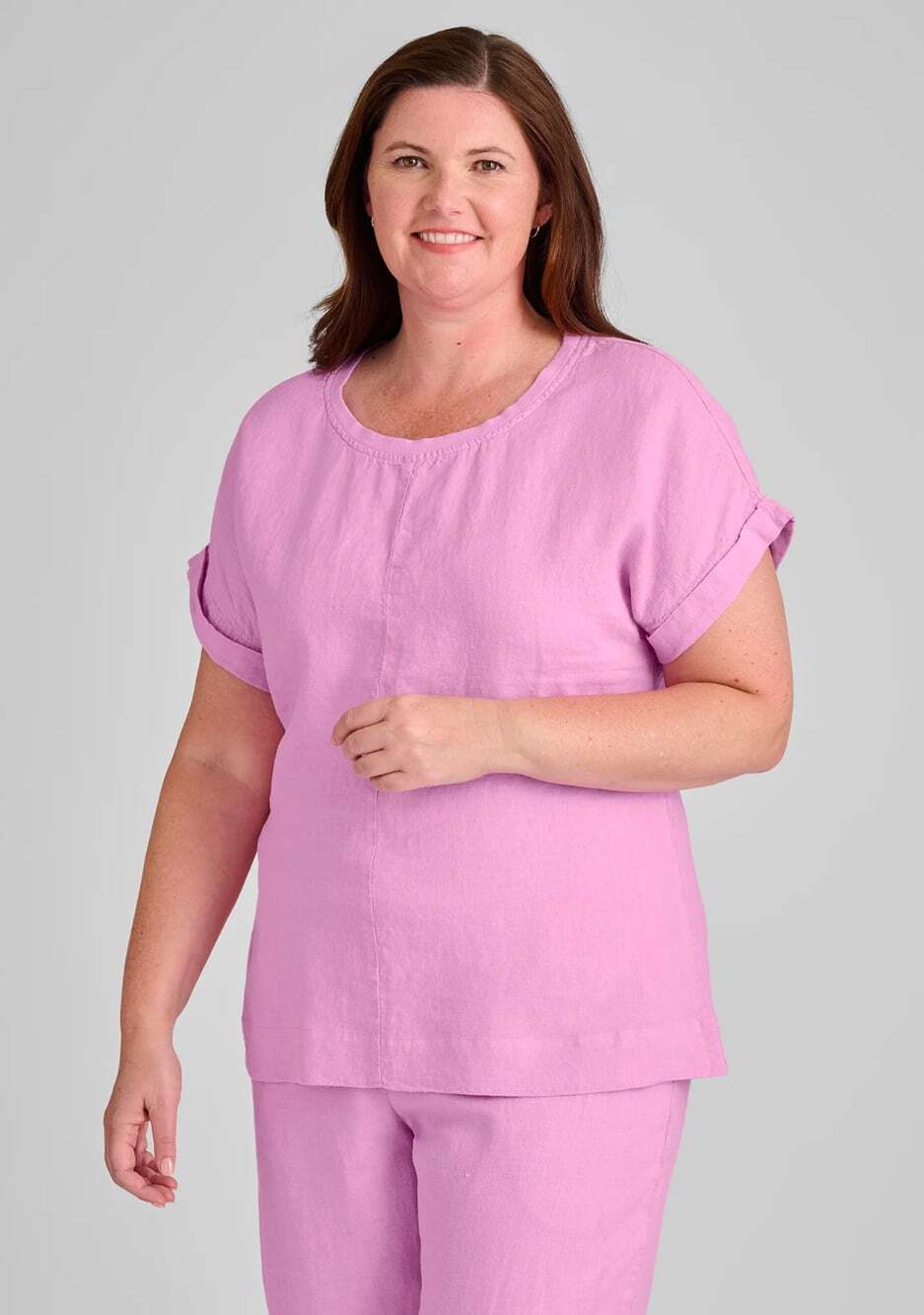 FLAX Magnolia Pink 100% Linen Tunic Tee Top, Size 1G